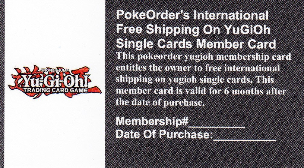 PokeOrder's International Free Shipping On YuGiOh Single Cards Member Card