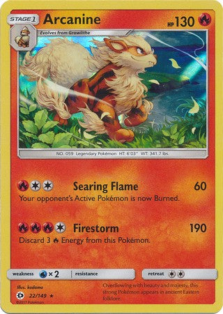 Arcanine 22/149 Holo Rare - Pokemon Sun & Moon Base Set Single Card