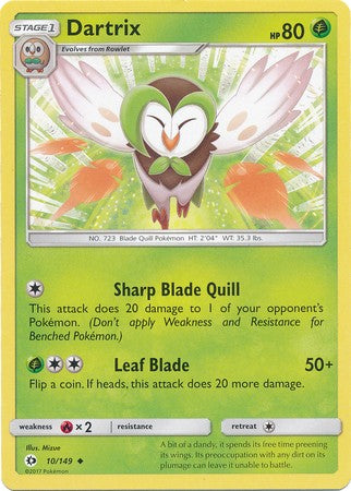 Dartrix 10/149 Uncommon - Pokemon Sun & Moon Base Set Single Card