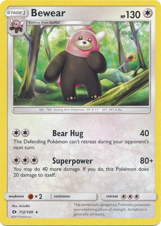 Bewear 112/149 Rare - Pokemon Sun & Moon Base Set Single Card